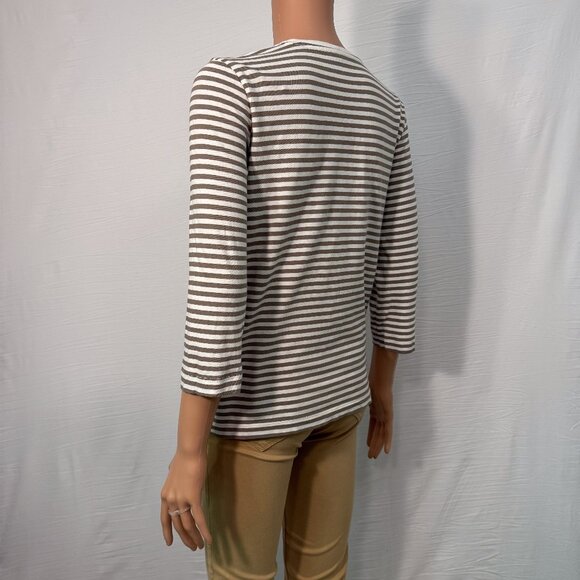 Muji Women’s Medium Cotton Quarter Sleeve Striped Crew Neck Tee - Picture 3 of 9